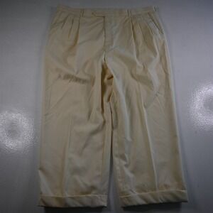 Vtg Tallia 42x28 Ivory White Wool Full Cut Pleated Cuffed Lined USA Mens Pants‎
